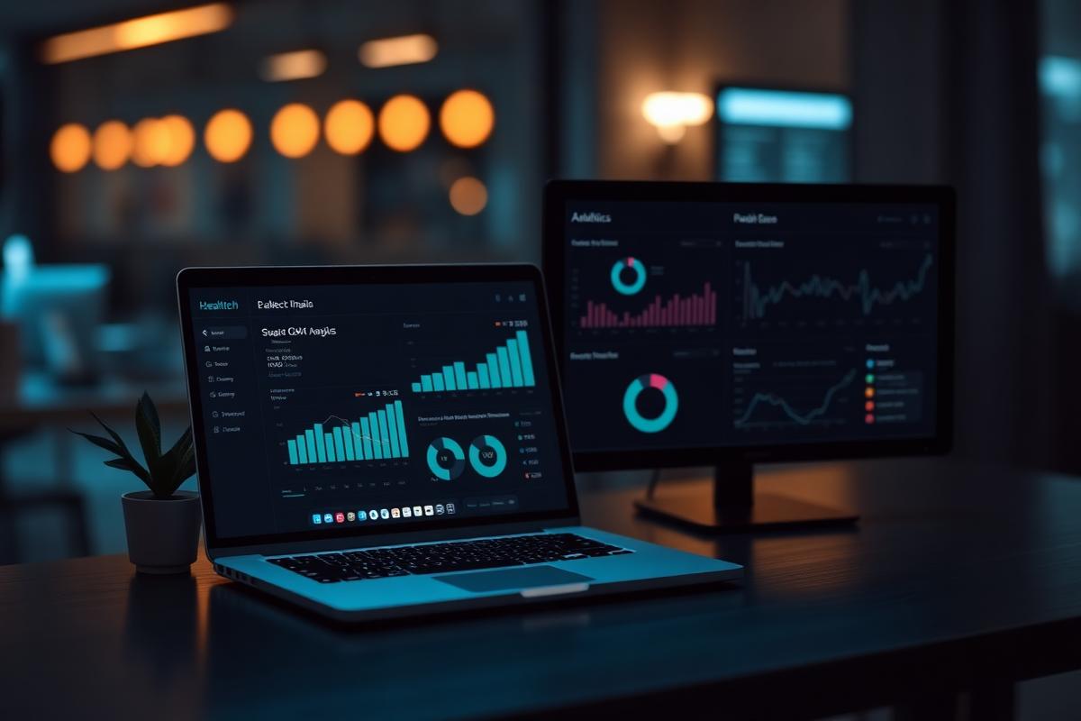 Laptop mit HealthTech Analytics Dashboard